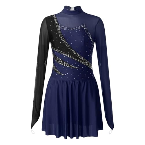 Robe de patinage artistique brillant avec strass pour spectacle et leotard