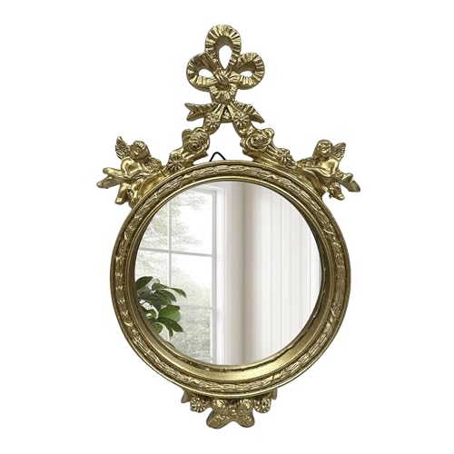 Musanpou Espejo de escritorio de maquillaje vintage, espejo de mesa tradicional antiguo, dorado, para tocador, dormitorio, baño, mesa