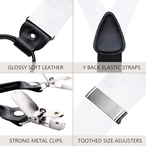 Image of Hi-Tie Men Suspender Bowtie Set Suspenders Pre-tied Bow Tie Pocket Square Cufflinks Adjustable Y Shape 6 Clips Braces Tuxedo