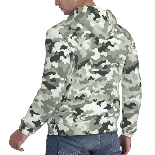 Men's Fleece Pullover Hoodie Long Sleeve Hooded White camouflage Sweatshirt Casual Shirts With Pockets 4X-Large4