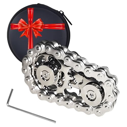 Image of Fidget Spinners Toys for Adults & Teens - Metal Fidget Toy Bike Chain Fidget Sprocket Chain Fidgets Toy for Relief Anxiety ADHD Autism Cool Gadgets Desk Offices Gift Sensory Adult Fidget Toys（Silver）