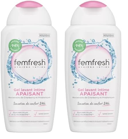 Femfresh - Gel Lavant Intime Apaisant, aux extraits de Cranberry & Probiotiques, Sensation de confort 24h - 250ml (Lot de 2)