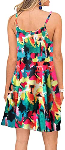 Image of Women's Summer Spaghetti Strap Casual Swing Tank Beach Cover Up Dress with Pockets