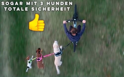 BIKE AND DOG - Fahrrad-Hundeleine, werkzeuglose Befestigung, spezielles Geschirr als Option, inklusive 2 Fahrradbändern. Patentiert. (Rosa)