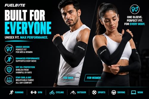 Image of Fuelbyte UV Protection Hand Gloves for Sun Protection - Arm Sleeves for Men & Women, Perfect for Bike Riding, Summer, and Outdoor Sports - Full Hand Gloves, Sun Gloves, Cooling Sleeves