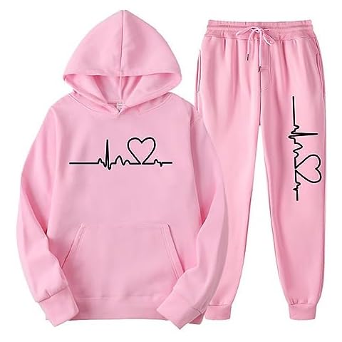 Lastesso Cozy Lounge Sets for Women Jogger Sets for Women 2 Piece Baggy Fit Funny Heart Print Track Suits Soft Solid Color Sweatsuits Set with Pockets 3 Piece Lounge Sets for Women Hot Pink 3X Cover