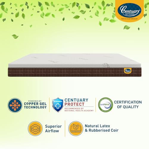 Image of Centuary Mattresses 100% Natura Latex 8-Inch Single Size,10 Years Warranty,Medium Firm with Copper Gel Foam & Rubberised Coir Mattress (78x36x8)