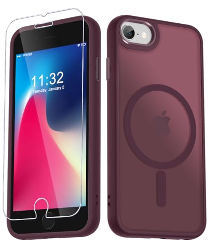 Image of YENAPOON for iPhone SE Case 2022(3rd) /2020(2nd), iPhone 8 /7 Case, Wine Red