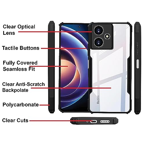 Image of Amazon Brand - Solimo Clear Back Cover Case for Tecno Pova 6 Neo 5G | 360 Degree Protection | Transparent Back Cover Case for Tecno Pova 6 Neo 5G (PC & TPU, Black Bumper)
