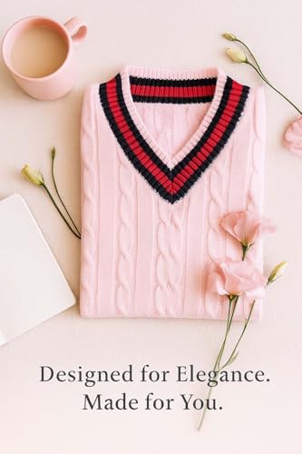 COMFYLOT & KK TRADERS MCR LTD® Ladies V Neck Cable Knitted Cricket Jumper - Womens Stretch Long Sleeve Stripe Top Sweatshirt (Pink, 12-14) - Image 4