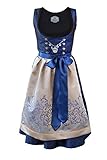 Bayerische Damen Midi Dirndl Kleid 3-teilig + Schürze + Bluse royalblau gold, 8, blau, 38