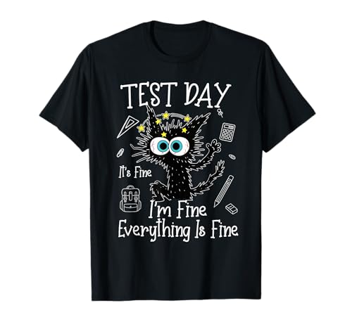 Test Day Funny Stressed Cat Teacher Student Kids Testing Day T-Shirt