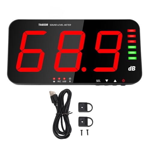 Decibel Meter, Wall Hanging Sound Level Meter, 30-130dB Range Noise Meter with Large Screen Red LCD Display & Alarm, Wide Applications for Classroom, Studio, Home, Factory