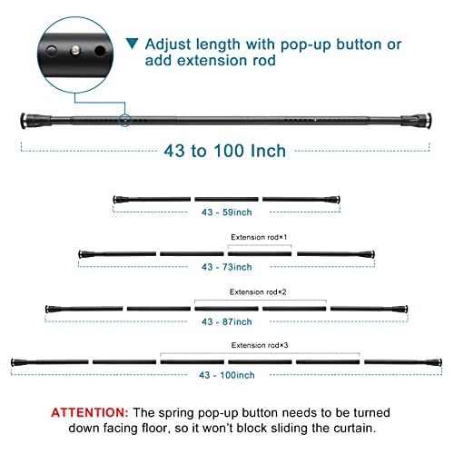 Black Shower Curtain Rod - 43-73 Inches Tension Curtain Rod No Drilling, Never Rust Spring Tension Rod Heavy Duty For Bathroom, Shower Stall, Windows, Rv #TOP4