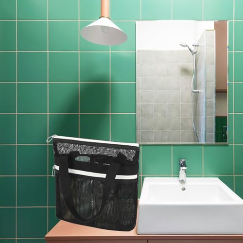 Fammart Mesh Shower Caddy Portable with Zipper & 2 Pockets - Quick Dry Shower Bag Toiletry Tote Hanging for Travel Gym Camp Beach - Organizer Bag Bathroom Essentials for College Dorm - Thumbnail 4