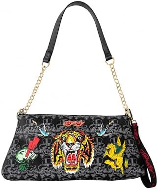 ED HARDY Tiger Tattoo Shoulder Bag Y2K Baguette Purse Skull Print