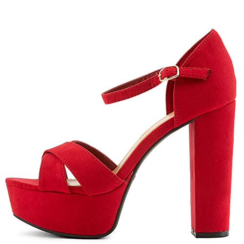 BAMBOO High Heels Shocking-09 Criss Cross Platform Heels Red Micro Fiber BAMBOO High Heels Shocking-09 Criss Cross Platform Heels Red Micro Fiber