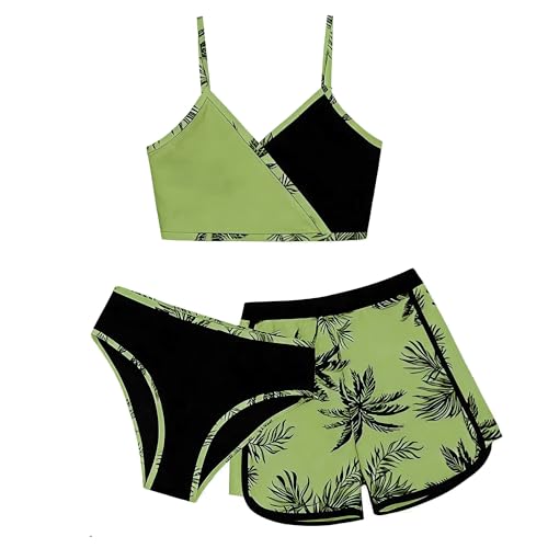 Image of Girls 3 Piece Bikini Bathing Suit Teen Girls Swimwear Sport Swimsuits with Shorts 9-16T