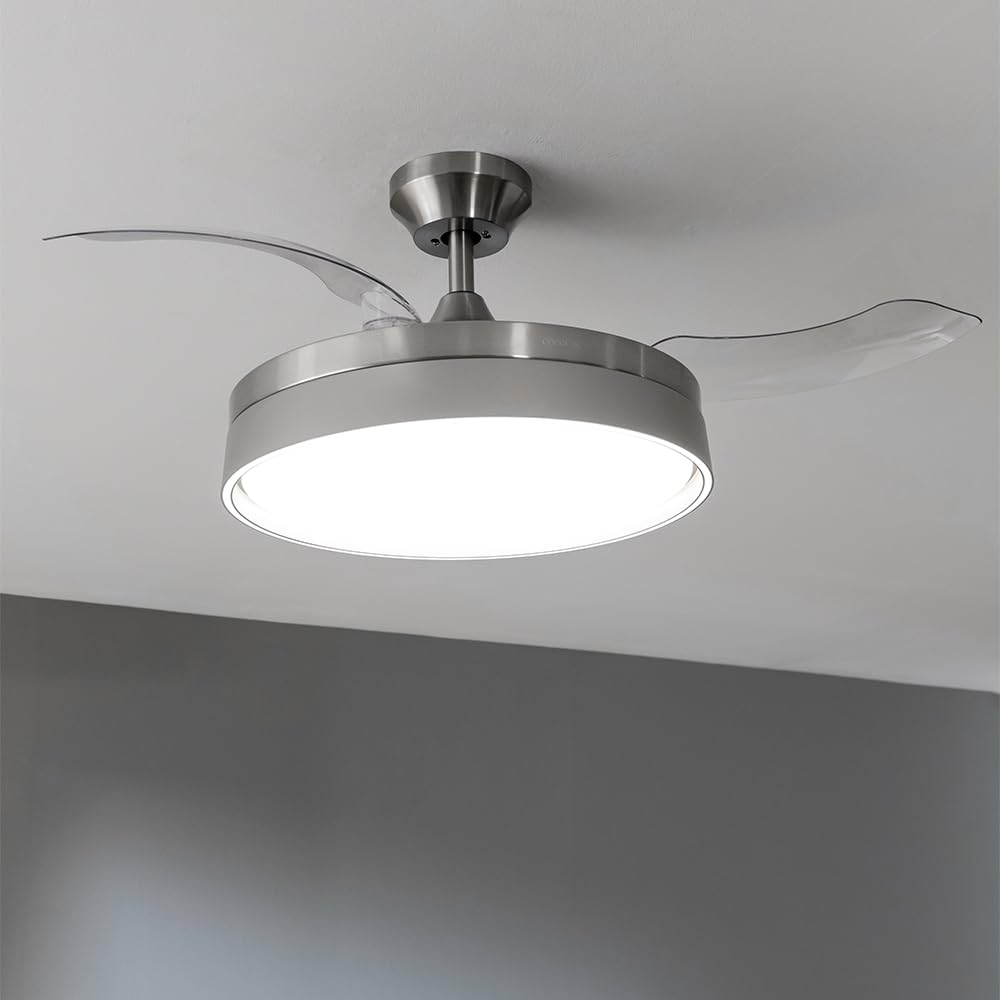 Cecotec Ventilateur de Plafond EnergySilence Aero 4280 Invisible Steel, Pales Rétractables, Lampe, Minuterie, 3 Tons de Lumière et Fonction Été-Hiver, 40 W, Diamètre 106 cm, Gris Acier