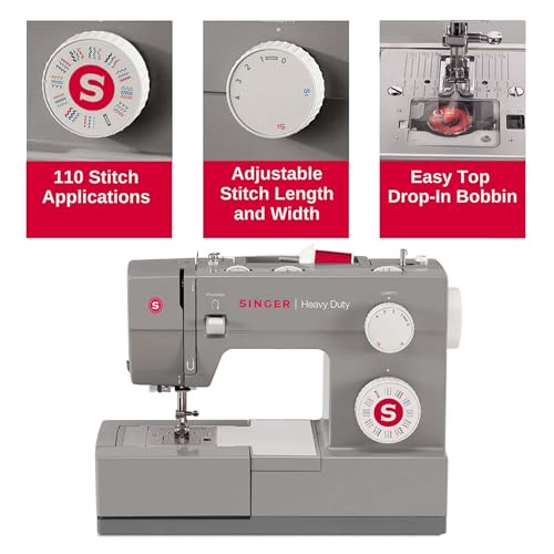 Image of SINGER Heavy Duty 4432 (Grey) High Speed Sewing Machine +Accessory Kit | 32 Built-In Stitches Deliver 110 Stitch Applications | 50% More Power for Thick Fabrics, 1100 Stitches /Min, 1-Step Buttonhole