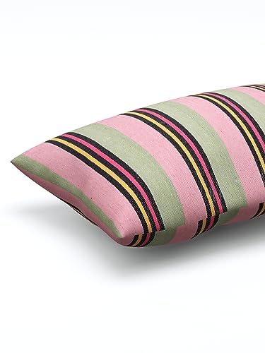 Image of Varde 180 TC Pillow Cover Set of 2 | Pillow Cover Cotton 100% | Pillow Cover Set of 2 King Size | Wrinkle Free & Fade Resistance | Striped Pattern | Standard Size | All Season Use (Pink & Olive)