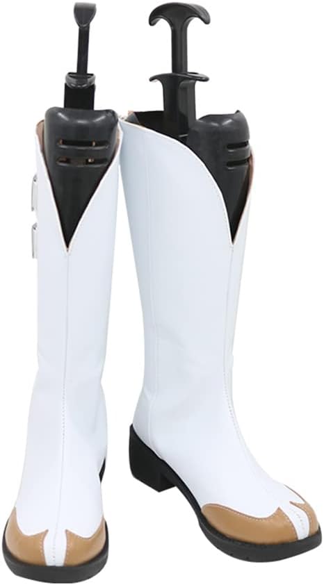 White Knee-High Anime Cosplay Boots with Brown Toe Caps Party Role Play Footwear for Comic Con & Halloween Costumes
