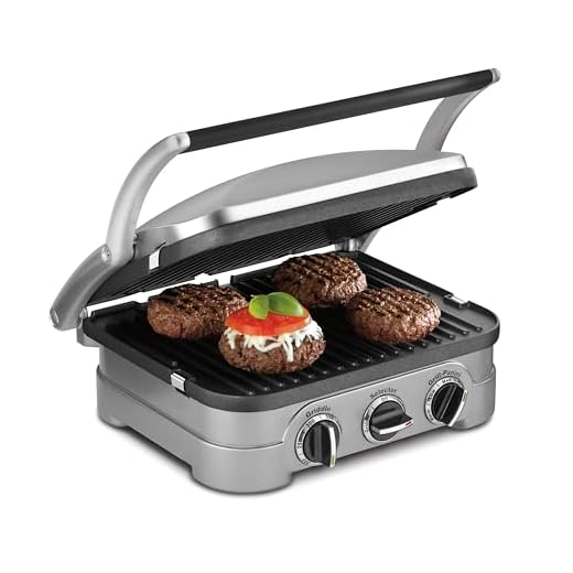 Cuisinart Griddler Indoor Grill, Panini Press, Sandwich Maker & More, 5-in-1 Grilling, Dishwasher-Safe Nonstick Cooking Plates, GR-4NNAS, Stainless Steel