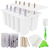 Homemade Popsicle Molds Shapes, Silicone Frozen Ice Popsicle Maker-BPA Free, with 50 Popsicle Sticks, 50 Popsicle Bags, 10 Reusable Popsicle Sticks, Funnel and Ice Pop Recipes(White)