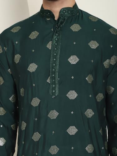 Image of SOJANYA (Since 1958 Men's Cotton Silk Sequinned Embroidered Kurta with White Pyjama