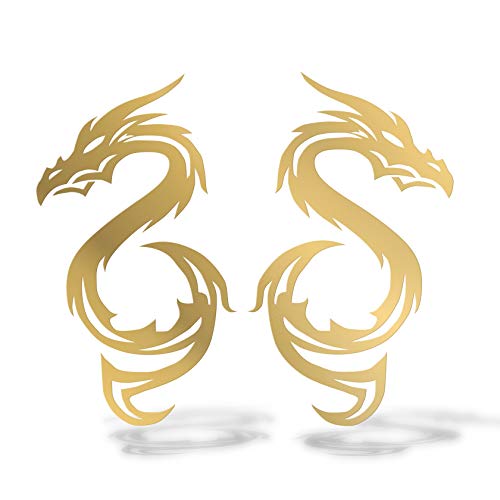 Erreinge Autocollant Prespaced Or 12cm - X2 Tribal Dragon - Sticker Decal Mural décalque de vinyle portable Auto Moto Casque Camper