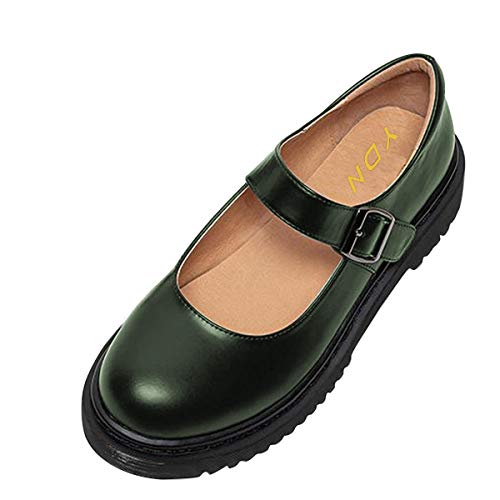 Image of YDN Women Classic Round Closed Toe Mary Jane Flats Platform Adjustable Single Ankle Strap Buckle Comfy Cute Pump Leather Patry Cosplay Girls Dress Shoe Size 4-16