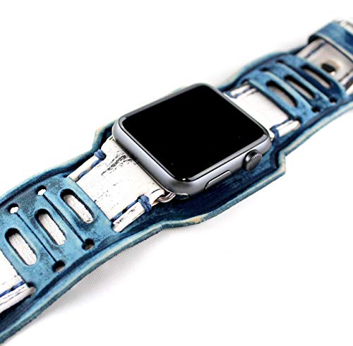 Blue and White Apple Watch Cuff, Leather Apple Band, Leather Strap for Apple Watch, Blue Apple Watch Strap