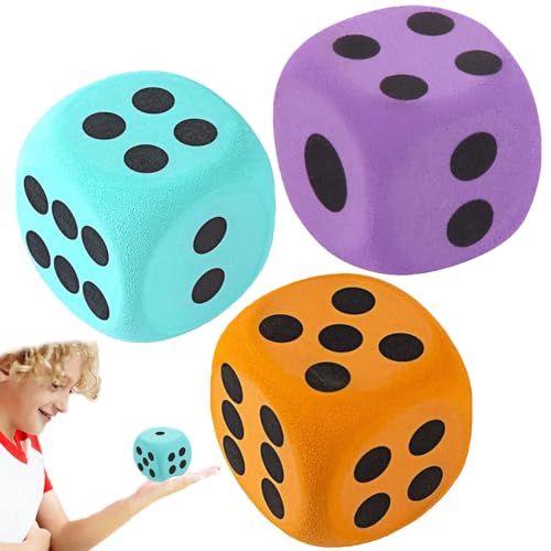 KxrTpx 3 Pcs Large Foam Dice Set Soft EVA Cube Set (Light Blue/Purple/Orange) for Classroom Games Math Teaching Kids Party Activities