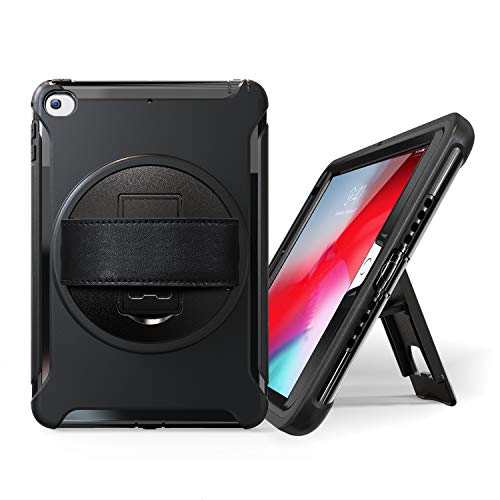 Coque iPad mini 5 et 4 Antichoc Intégrale Noire avec Dragonne 360