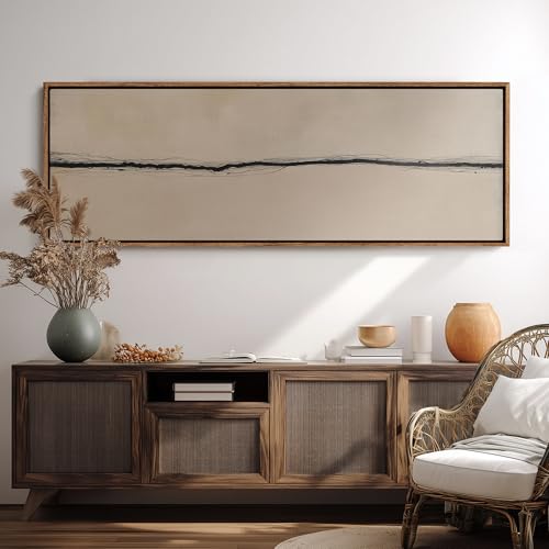 wall26 Large Framed Wall Art Canvas Print - Minimal Line Horizon Minimalist Beige Abstract Wall Decor - Contemporary Artwork for Living Room Bedroom Office - 60"x20" - Image 4