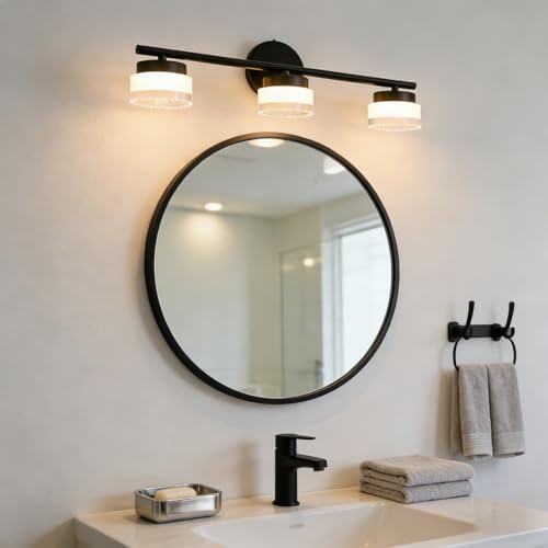 Image of DAYCENT 3-Light LED Bathroom Vanity Lights Black Wall Light Over Mirror