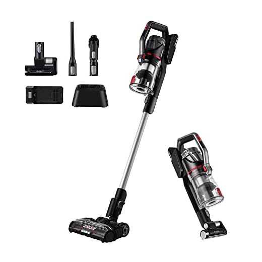 EUREKA Lightweight Cordless Vacuum Cleaner with LED Headlights, 450W Powerful BLDC Motor Convenient Stick and Handheld Vac, Removable Multi-Flooring, Altitude Deluxe + Extra Battery, Red