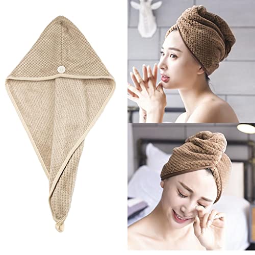 getuse Toalla absorbente de secado de pelo, turbante largo, para ducha, terciopelo coral, microfibra, secado rápido, lavable a máquina, color beige