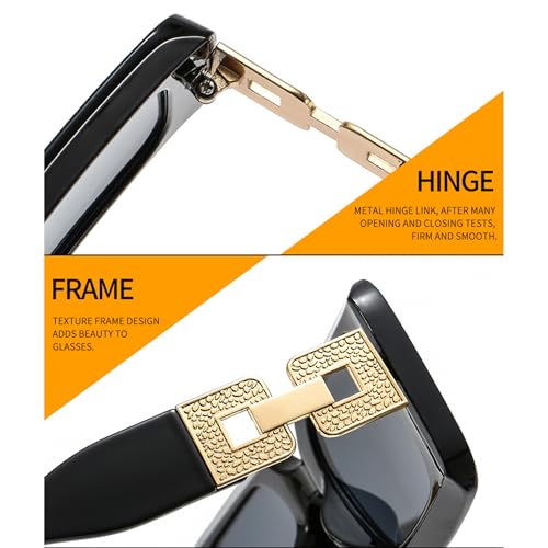 bullabulling Fashion Square Sunglasses for Women Men Rectangle Sun Glasses 90s Punk Style Black Shades UV4004