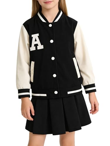Fdqin Girls 2 Piece Outfits Skirt Set Button Up Baseball Jacket With Pleated Skirt Set Preppy Girls Clothes Fall Winter Clothes Size 9-10Years Fdqin Girls 2 Piece Outfits Skirt Set Button Up Baseball Jacket With Pleated Skirt Set Preppy Girls Clothes Fall Winter Clothes Size 9-10Years