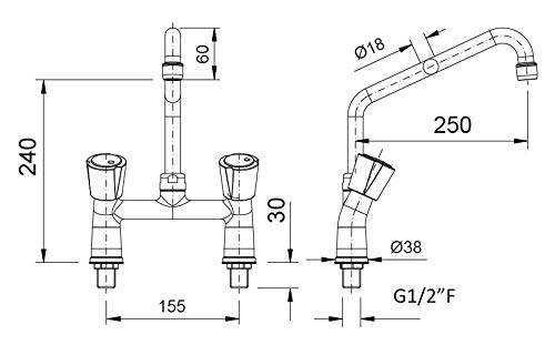 T&S Mischbatterie 1253 – Zweiloch-Mischbatterie zur Tischmontage
