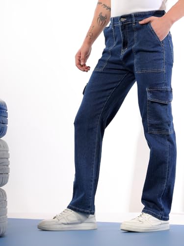 Image of KOTTY Mens Solid Elizabeth Blue Utility Pocket Jeans