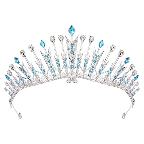 SWEETV Frozen Elsa Tiara Crown Princess Tiara, Ice Queen Crown for Women Girls, Blue Silver Birthday Crown, Costume Hair Accessories for Cosplay Party Halloween
