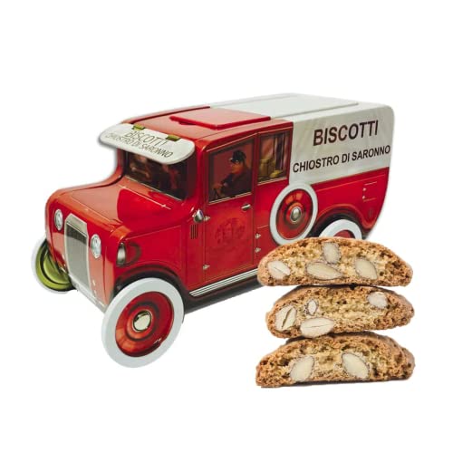 Chiostro di Saronno® | Cantuccini del Chiostro® | Cantuccini alla Mandorla - 100 Gr | Scatole di Pasticceria | Furgoncino Latta Metallo con Cantuccini Mandorle