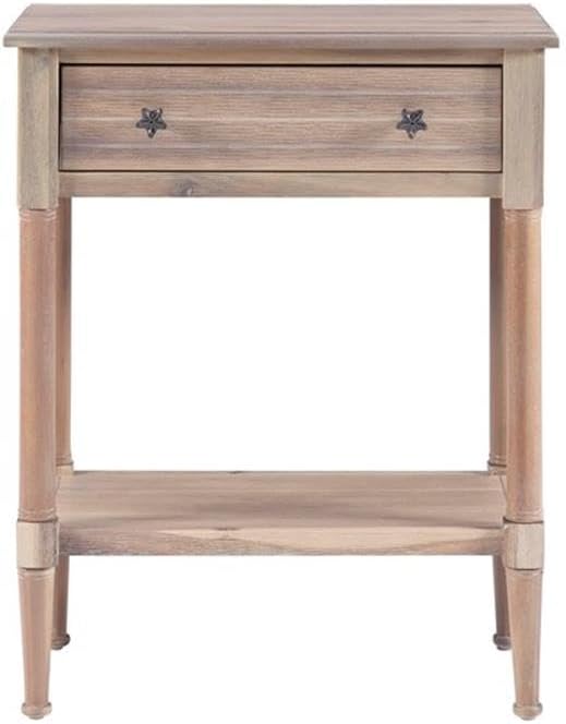 BOWERY HILL Modern Wood Accent Table, Natural Finish, 24" w x 13" d x 30.25" h, MDF and Acacia Construction, Starfish Drawer Pulls, Coastal Style Living Room Side Table or Bedroom Nightstand