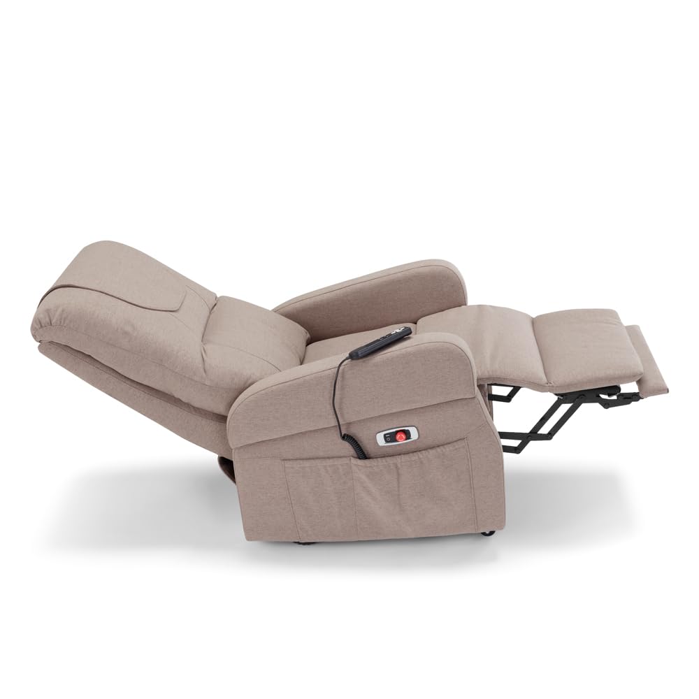 Poltrona Relax Elettrica Dubai 4 Motori 2 + 2, per anziani e disabili, 4 ruote, sistema reclinazione e alzapersona, funzione guida, batteria con 172 minuti di autonomia, tessuto idrorepellente