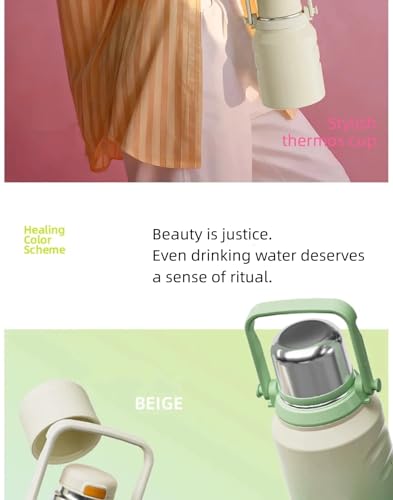 Image of 800 /1200 /1500ml Large Capacity 316 Stainless Steel 3-in-1 Lid Vacuum Insulated Handheld Water Bottle Portable Leak-Proof for Office Sports Outdoor as New Year /Valentines Gifts for Family Friends