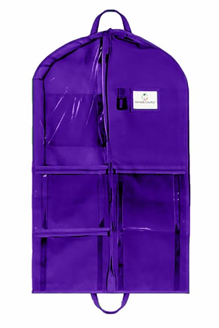 Enhanced Hanging Garment Bag with multiple clear Pockets carrying straps front and Side Zippers for Clothes Dance Costumes