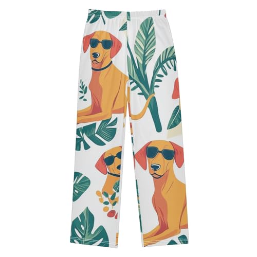 ZZXXB Cool Dogs Palm Tree Boys Long Pants Soft Trousers Elastic Waist Kids Lounge Bottoms with Pockets S-XL