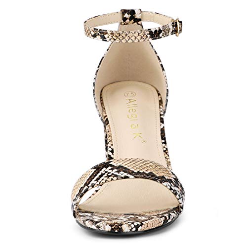 Allegra K Women's Snakeskin Heels Ankle Strap Natural Snake Chunky Heel Sandals 6 M US